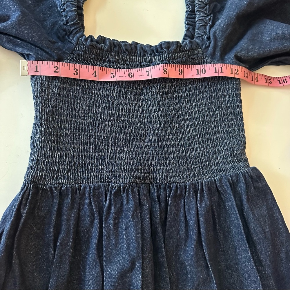 J.Crew 100%Cotton Smocked Fitted Bodice Long Puff Sleeve Chambray PullOn Dress S - Picture 14 of 16